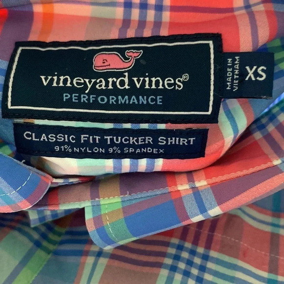 VINEYARD VINES EUC MENS TOP SHIRT PINK BLUE GREEN PLAID CLASSIC TOPS FIT SIZE XS - Picture 2 of 5